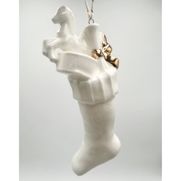 Department 56 Porcelain White & Gold Christmas Stocking +PLUS+ Gold Blown Glass - Picture 3 of 11